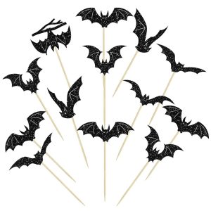 Piques à Gâteau Chauves-Souris Noires Pailletées