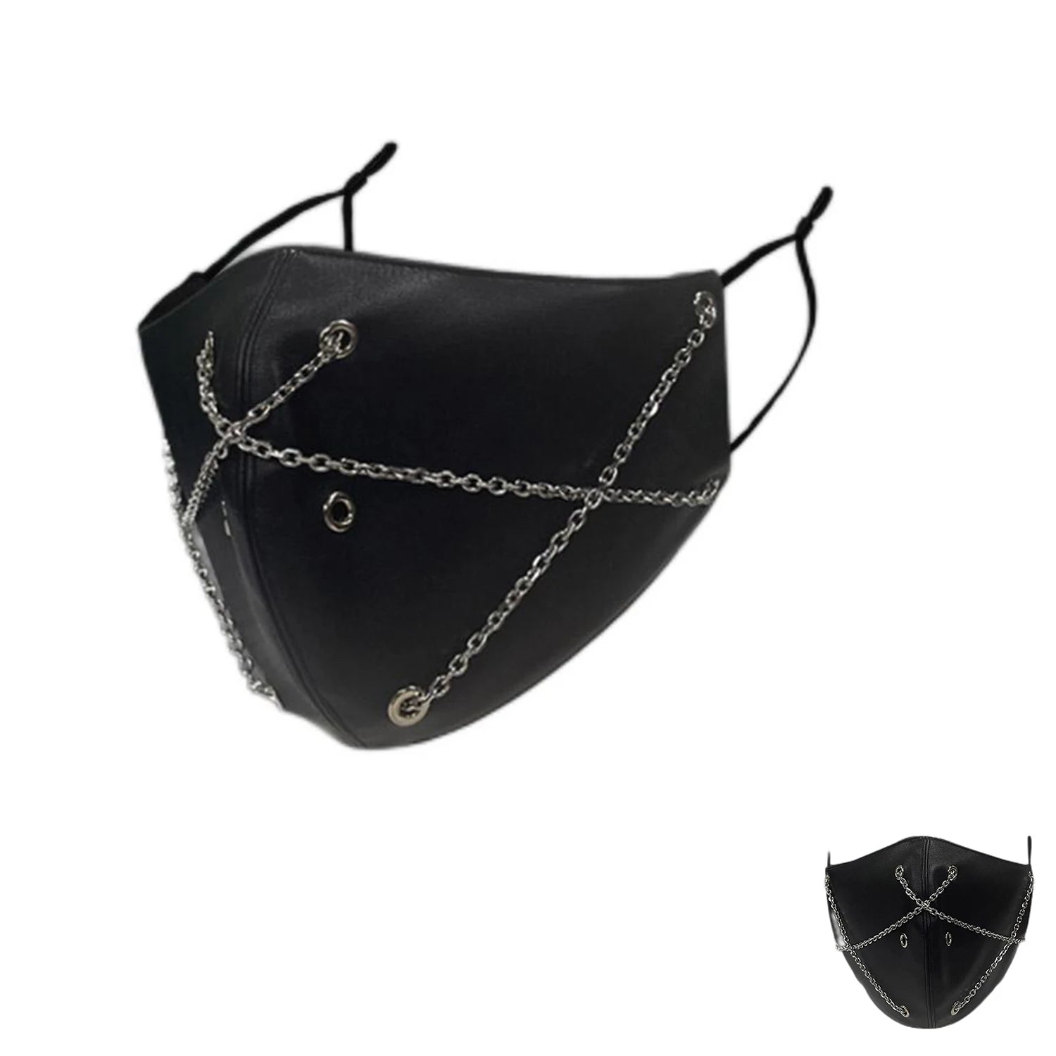Masque Noir en Faux Cuir à Chaînes Style Gothique