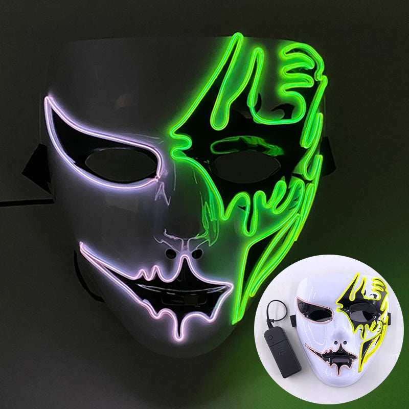 Masque Lumineux Horreur Purge Vert et Jaune Fluo – Image 11