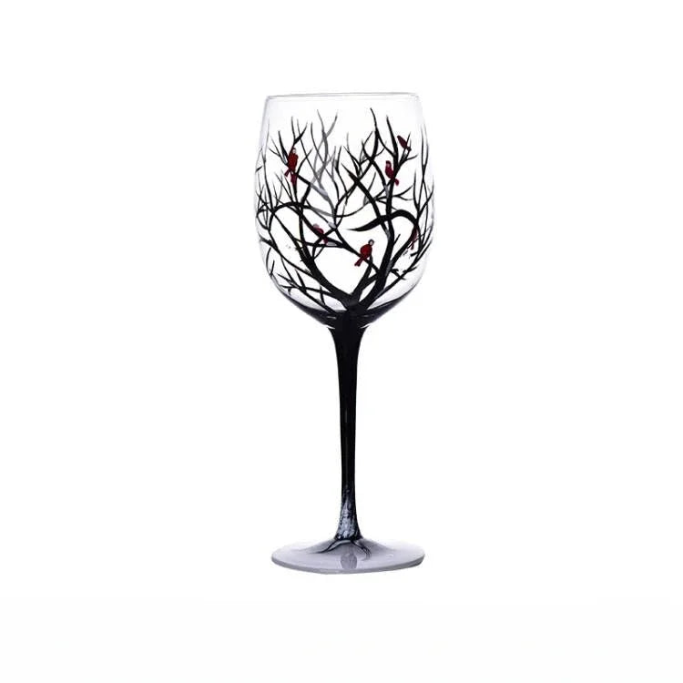 Verre à Vin Peint à la Main Motifs Arbres Saisons – Image 12