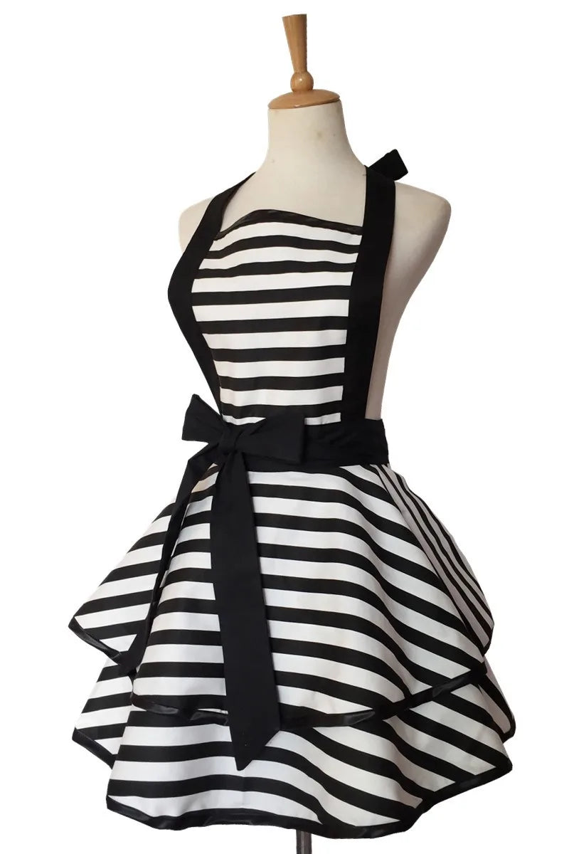 Tablier Rétro Pin-Up à Rayures Noires et Blanches – Image 4