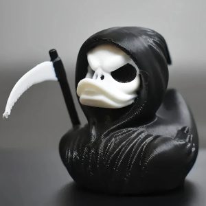 Figurine Canard Faucheuse Noire et Blanche avec Faux