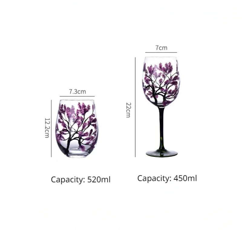 Verre à Vin Peint à la Main Motifs Arbres Saisons – Image 6