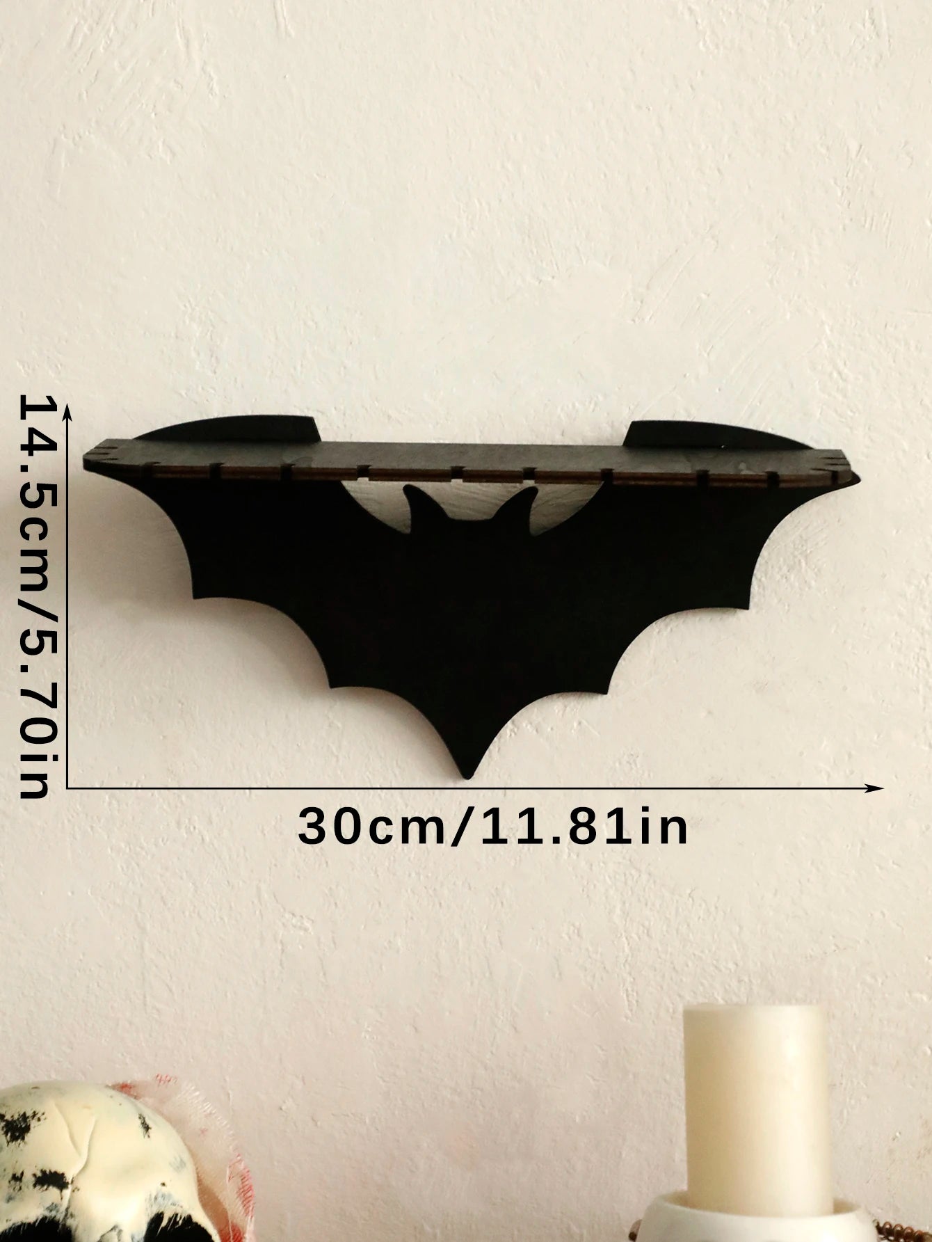 Étagère Murale Gothique en Bois Noir Chauve-Souris – Image 9