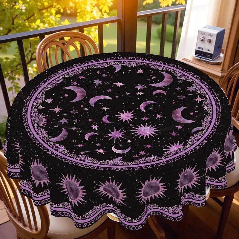 Nappe Ronde Noire Céleste à Bordure Ornée Violette – Image 2