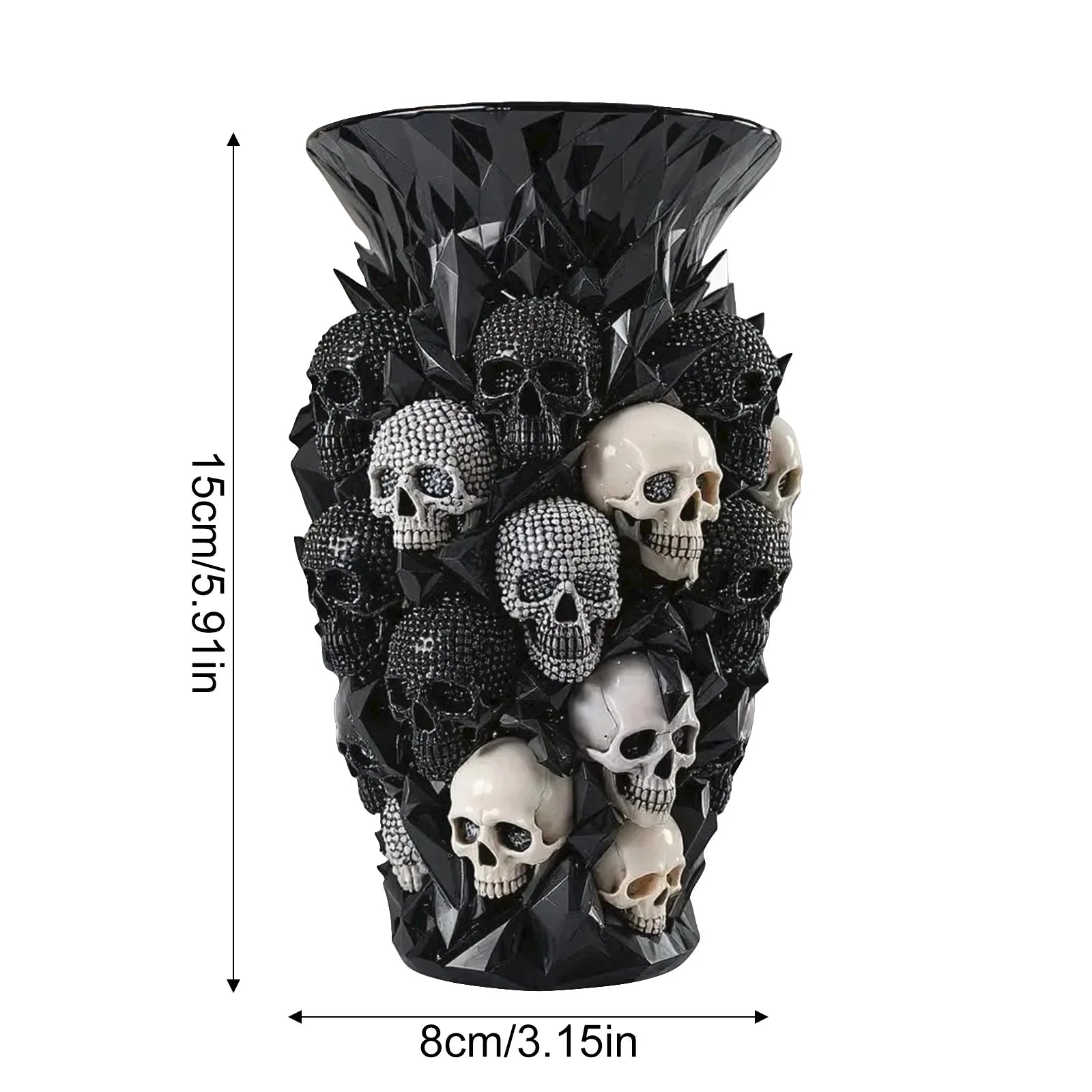 Vase Décoratif Noir à Crânes Gothiques et Facettes – Image 3