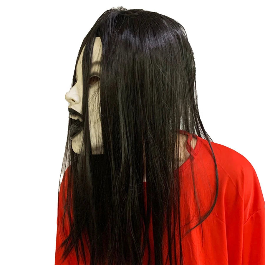 Masque d'Horreur Fantôme aux Cheveux Noirs Longs – Image 6