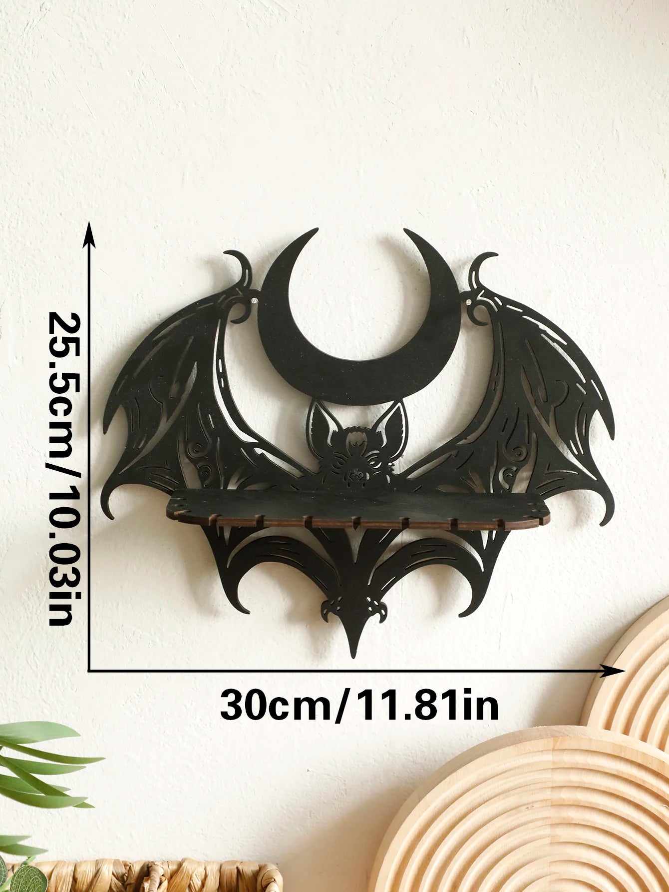 Étagère Murale Gothique en Bois Noir Chauve-Souris – Image 11