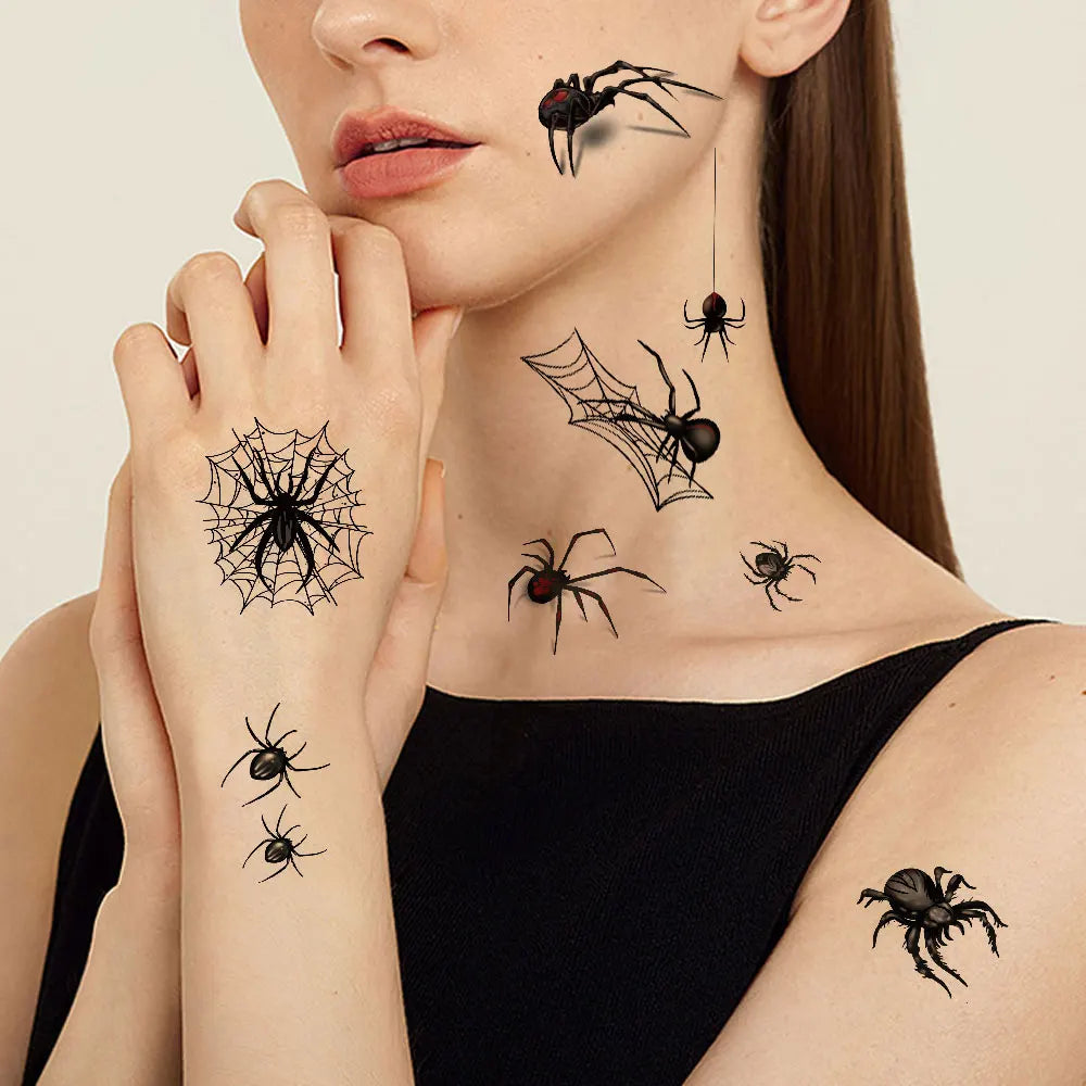 Tatouages Éphémères Araignées Noires et Toiles Effrayantes – Image 4