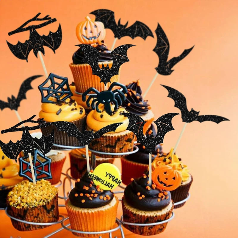 Piques à Gâteau Chauves-Souris Noires Pailletées – Image 6