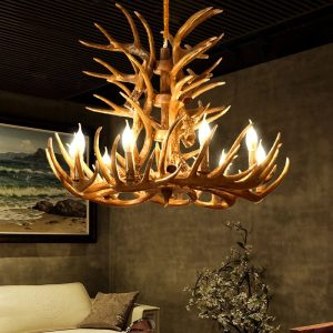 Lustre Rustique en Résine Imitation Bois de Cerf
