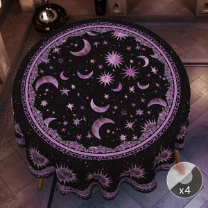 Nappe Ronde Noire Céleste à Bordure Ornée Violette