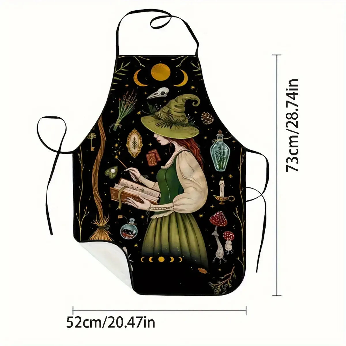 Tablier de Cuisine à Motif Sorcière et Lunes Mystiques – Image 6