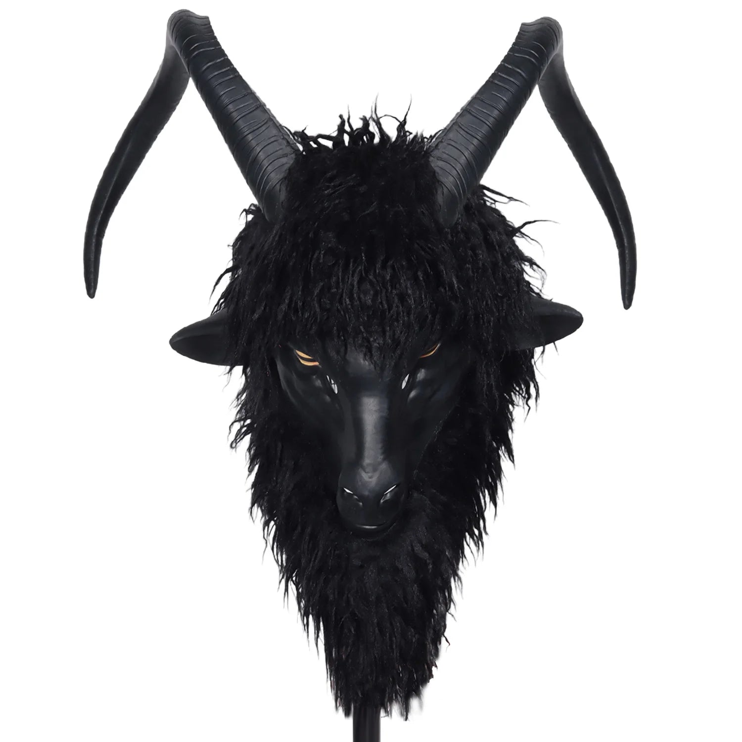 Masque de Bouc Noir en Fausse Fourrure à Cornes – Image 2