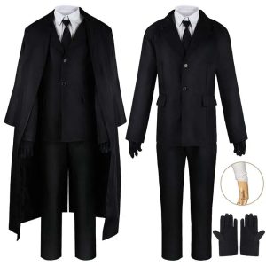 Costume Homme Noir avec Trench-Coat et Gants