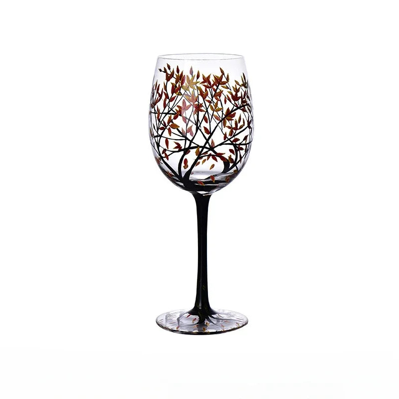 Verre à Vin Peint à la Main Motifs Arbres Saisons – Image 13