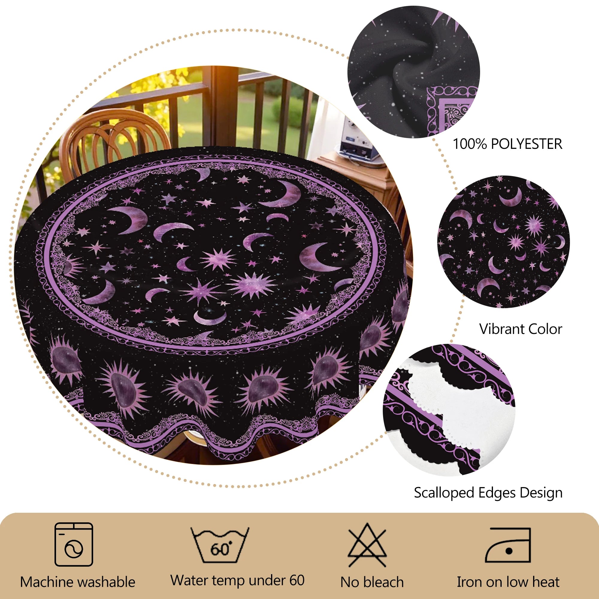 Nappe Ronde Noire Céleste à Bordure Ornée Violette – Image 4