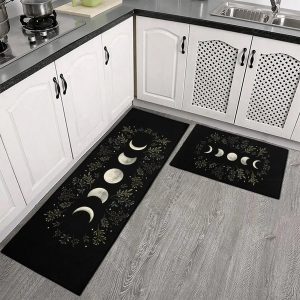 Ensemble de Tapis de Cuisine Noir à Phases de Lune