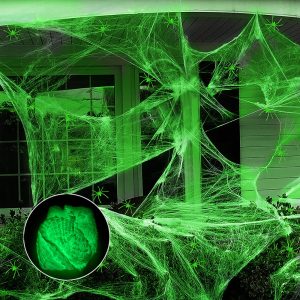 Toile d'Araignée Luminescente Verte avec Araignées