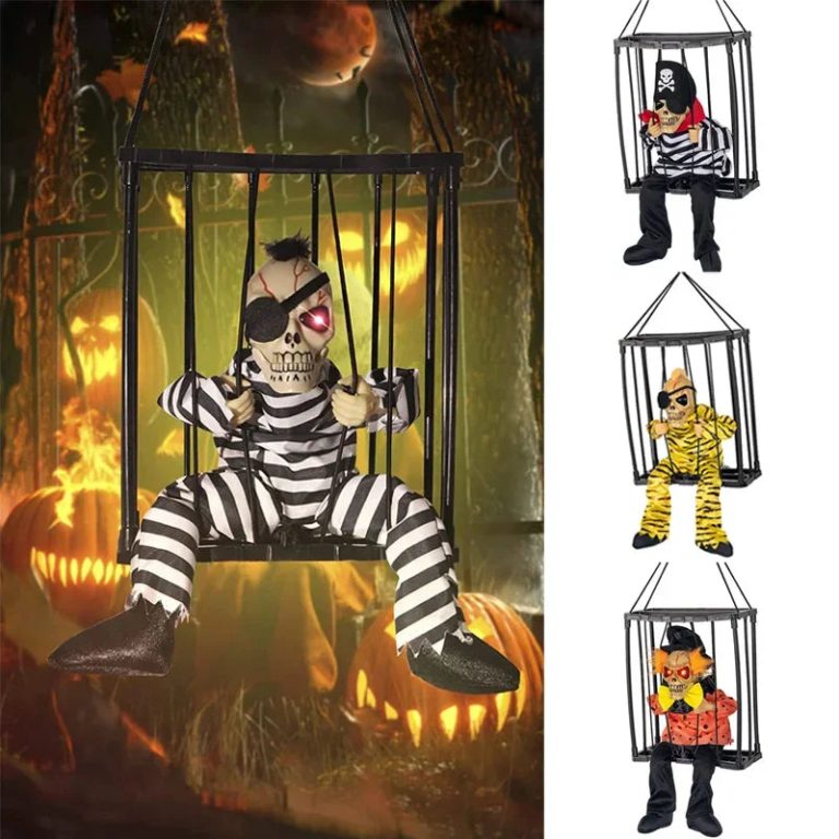 Squelette Prisonnier d'Halloween en Cage Lumineux