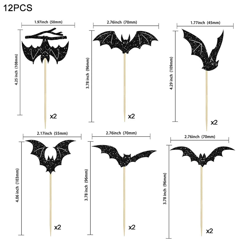 Piques à Gâteau Chauves-Souris Noires Pailletées – Image 7